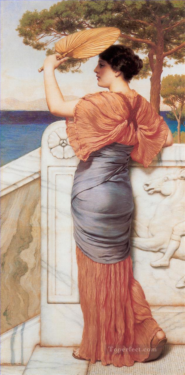 バルコニーにて 1911年 新古典主義の女性 ジョン・ウィリアム・ゴッドワード油絵